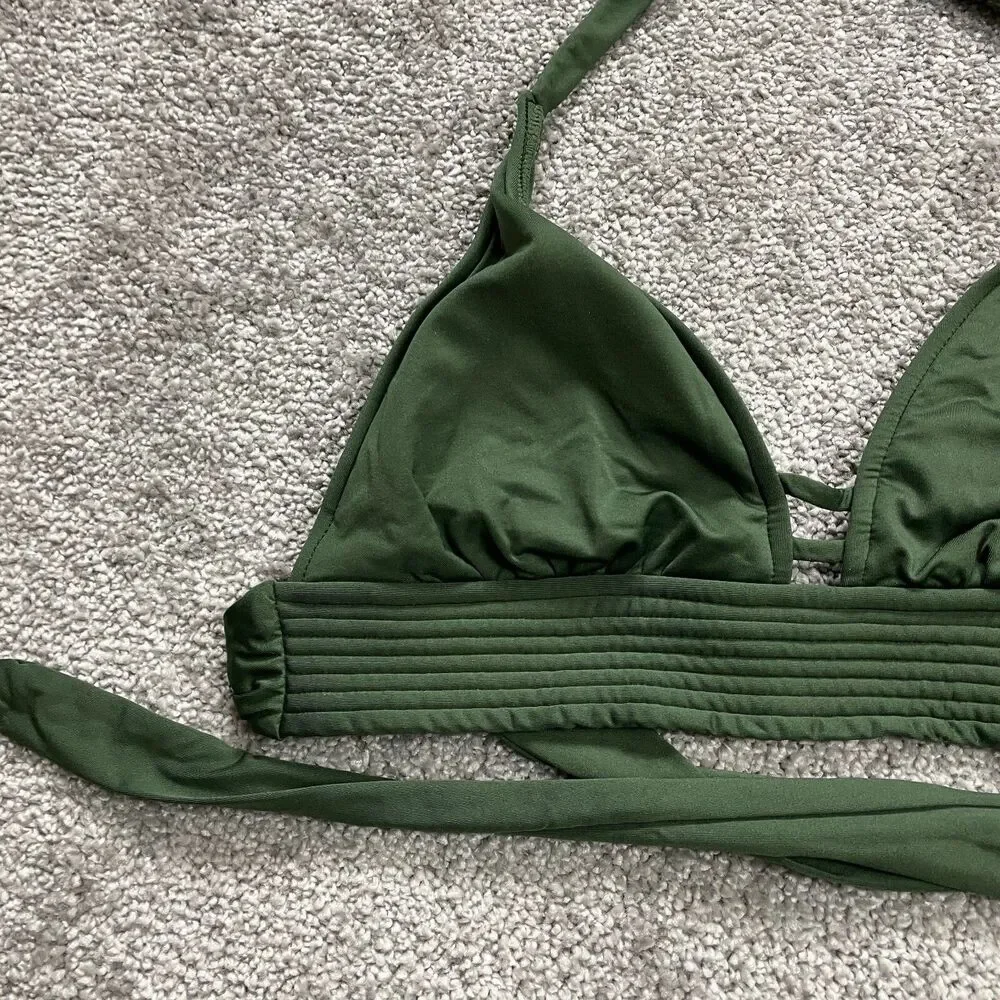 Kona Sol Swimwear Bikini Top Womens Small Dark Green Padded Halter Summer Beach
